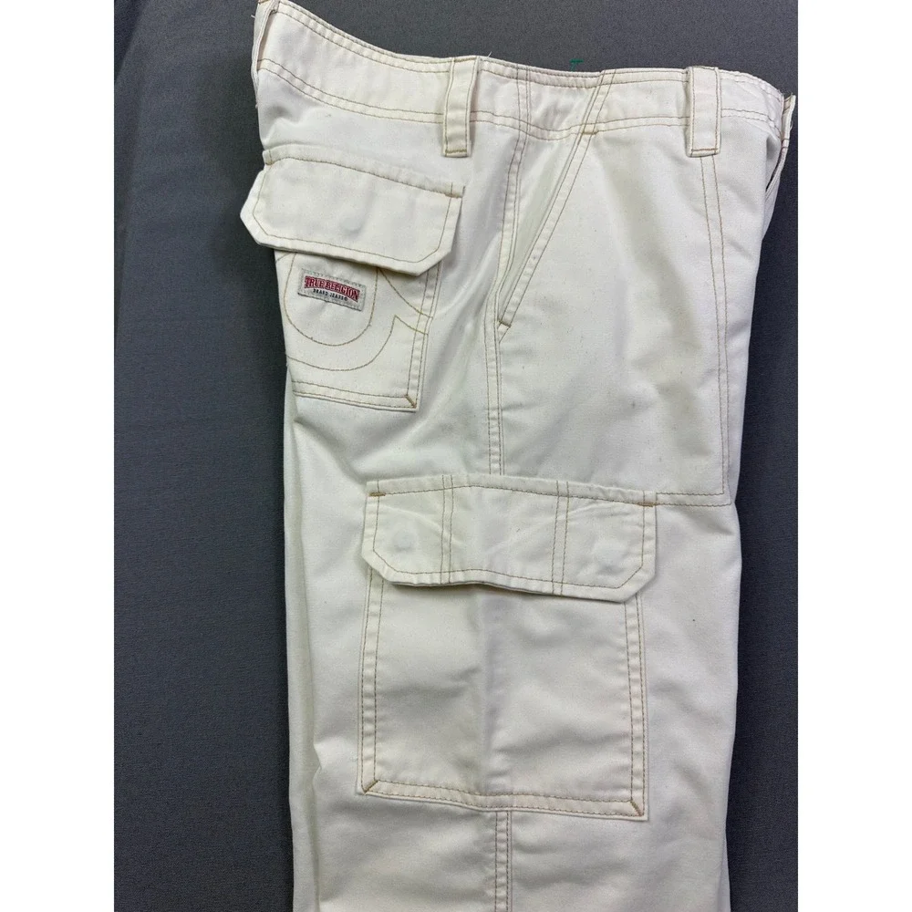 True Religion Cargo Pants Cream Relaxed Fit Utility women's Size 25 See pic 8-10